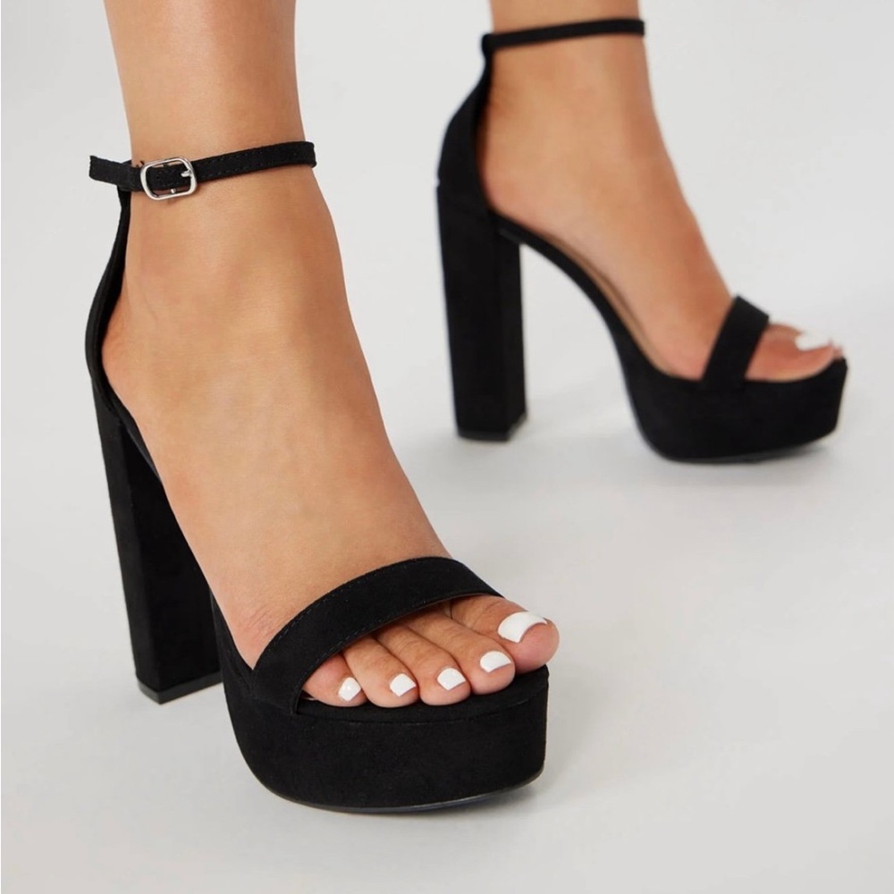 NEW Black Satin Chunky Heel Platform Sandal
